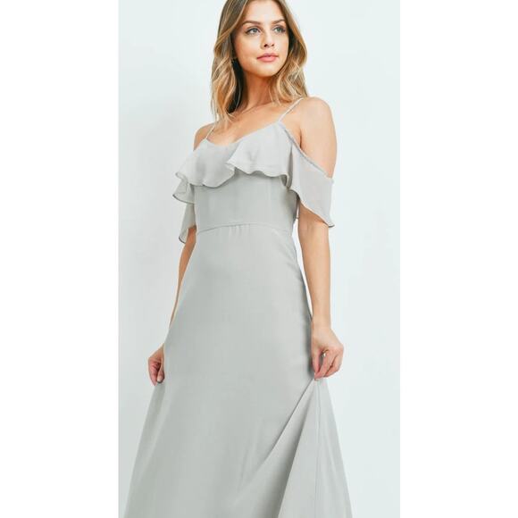 Birdy Grey Cold Shoulder Maxi Formal Dress in Dove Gray size Large - Picture 3 of 6